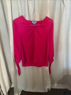 CeCe Hot Pink Tie-Cuff V-Notch Blouse